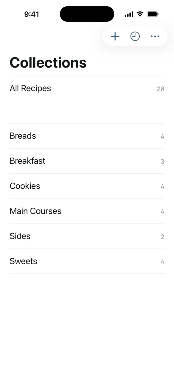 Collections list with recipe counts